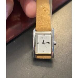 Women's 20mm Silver Tone Nine West Watch, Tan Band